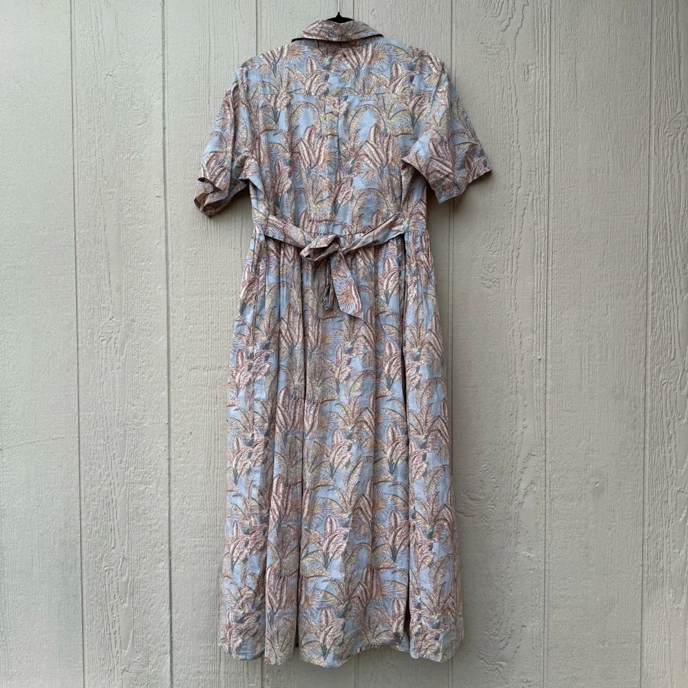 Victoria Dunn Printed Cotton Full Button Tie Waist Resort Flowy Midi Dress XL - Picture 6 of 6